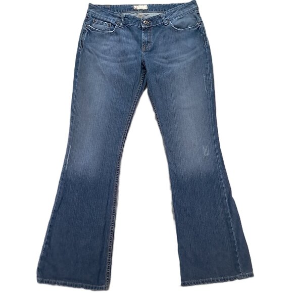 BKE Star 20 Jean Women 36x33.5, Tag 34x33.5 Bootcut Blue Denim Cotton Distressed - Picture 1 of 15